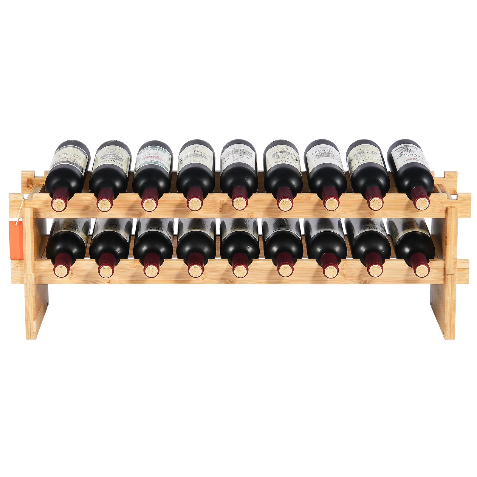 18 Bottle Stackable Modular Wine Rack Bamboo Wood Display Shelf 2-Tier_voghion.com